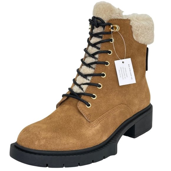 Coach Lorimer Suede Sheep Fur Trim Womens Ankle Boots in Tan - Picture 2 of 16